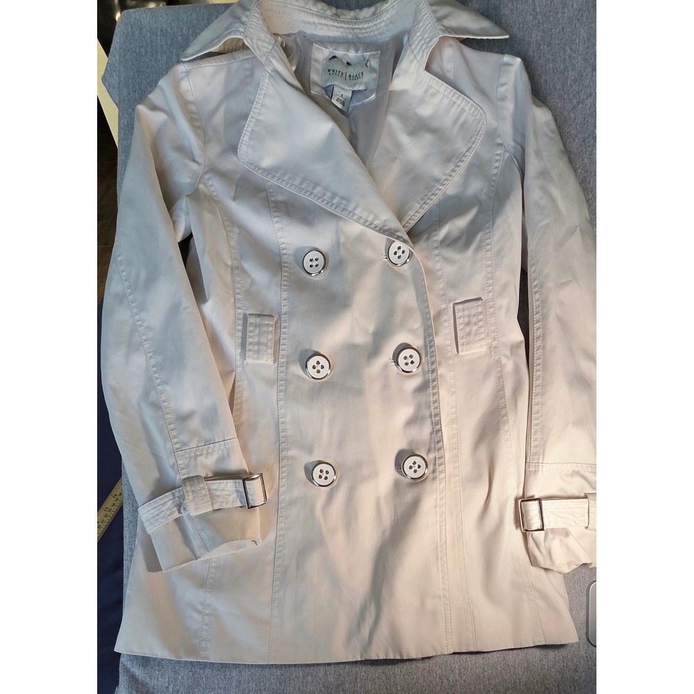 White House Black Market Womens Cream Double Breasted Trench Coat Jacket Small